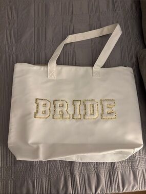 Bride White Tote Bag with Gold Accents